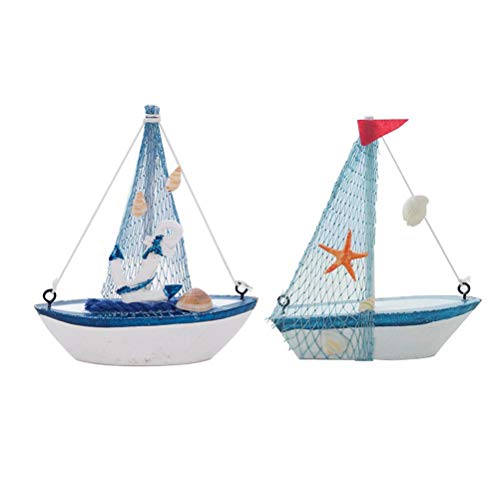 Amosfun 2 Piezas de Madera Barco de Pesca Adorno de Playa Barco Adorno de decoración de la Mesa del hogar para Fiesta B y F