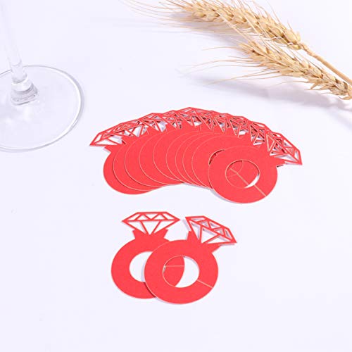 Amosfun 24 Piezas Anillo de Diamantes Encantos de Copa de Vino Marcador Bebida Identificadores de Vidrio Fiesta de Gallina Día de San Valentín Decoraciones de Boda Rojo