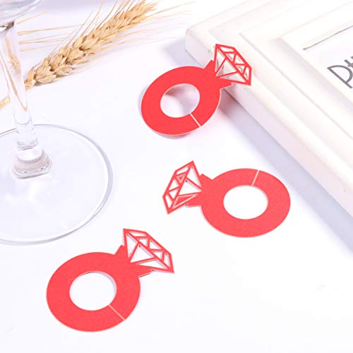 Amosfun 24 Piezas Anillo de Diamantes Encantos de Copa de Vino Marcador Bebida Identificadores de Vidrio Fiesta de Gallina Día de San Valentín Decoraciones de Boda Rojo