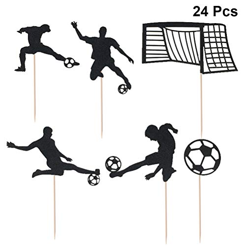 Amosfun 24 UNIDS Fútbol Cupcake Toppers Sports Cake Toppers Cumpleaños Jugar Football Cake Topper Comida Frutas Pastel Selecciones para cumpleaños Juego Mundial Deportes Suministros para Fiestas