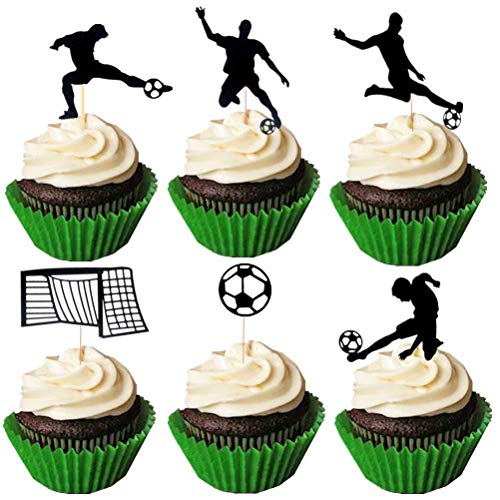 Amosfun 24 UNIDS Fútbol Cupcake Toppers Sports Cake Toppers Cumpleaños Jugar Football Cake Topper Comida Frutas Pastel Selecciones para cumpleaños Juego Mundial Deportes Suministros para Fiestas