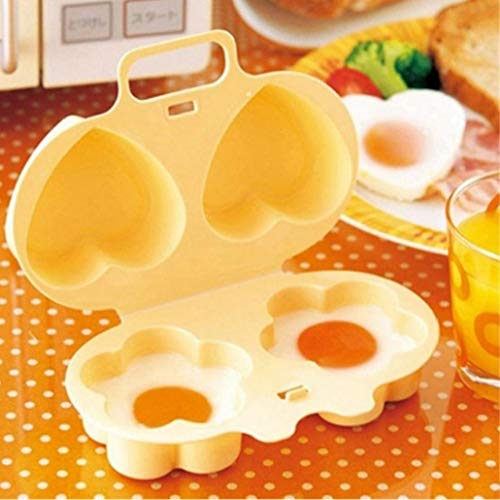 Amoyer Microondas para cocinar Huevos Flor del corazón en Forma de Huevo Gadgets de Cocina de Silicona Huevos fritos Horno (+ Flores del corazón, Amarillo)