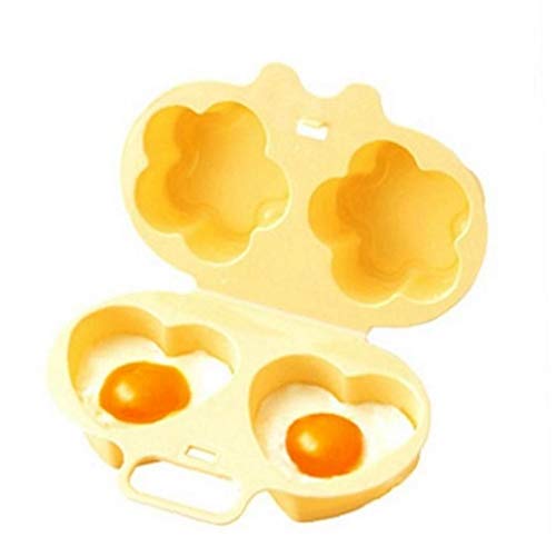 Amoyer Microondas para cocinar Huevos Flor del corazón en Forma de Huevo Gadgets de Cocina de Silicona Huevos fritos Horno (+ Flores del corazón, Amarillo)