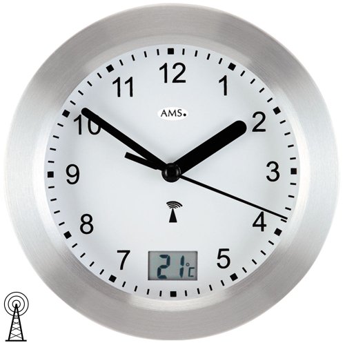 AMS Reloj de pared 5923 Funk, aluminio frontal maduro Plata, impermeable baduhr