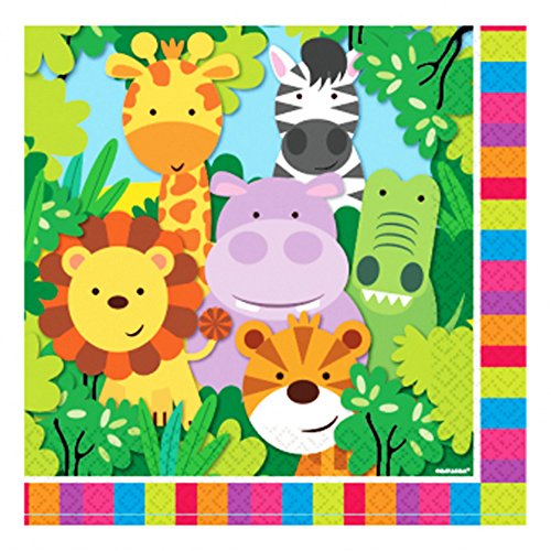 amscan Ply Luncheon Napkins Party Pack 33cm-20 Pcs Jungle Friends Servilletas de almuerzo de 2 capas, 33 cm, 20 unidades, multicolor, talla única (11012023)