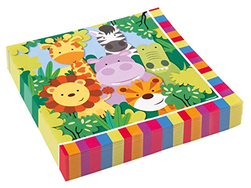 amscan Ply Luncheon Napkins Party Pack 33cm-20 Pcs Jungle Friends Servilletas de almuerzo de 2 capas, 33 cm, 20 unidades, multicolor, talla única (11012023)