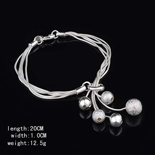 AMTBBK Pulsera De Plata Esterlina De La Mujer, Pulsera Multi Capa con Dos Suave Y Tres Bolas Heladas, para Pulseras De Plata Amistad Chica