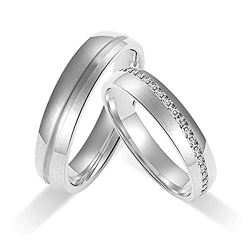 Amtier Anillos Pareja Anillos de Acero Inoxidable para Pareja Anillos de Boda Grabado Anillo para Hombre,Mujer 25mm con Caja de Regalo