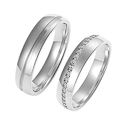 Amtier Anillos Pareja Anillos de Acero Inoxidable para Pareja Anillos de Boda Grabado Anillo para Hombre,Mujer 25mm con Caja de Regalo