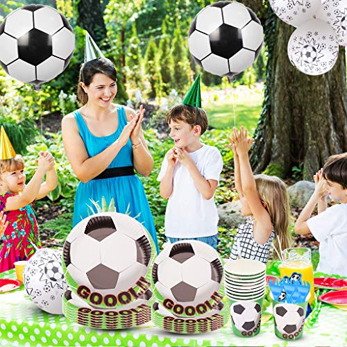 Amycute 146 Piezas 20 Invitados Vajilla de fútbol cumpleaños Adulto, Vajilla Diseño fútbol Verde Desechable Vasos, Platos, Servilletas, para Fiestas con Temas de fútbol, Fiestas de cumpleaños