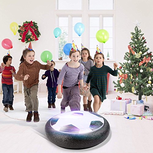 amzdeal Air Football Kit Juguete Balón de Fútbol（1 x Air Hover Ball+1 Mini Soccer +1 Goal de Fútbol +1 Aguja de Gas） Aire Fútbol para Actividades Interiores o Exteriores con Luz LED y música (2 Goal)