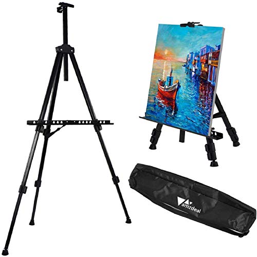 Amzdeal Caballete Trípode de Hierro Caballete de Pintura Regulable Ligero y Telescópico con Bolsa de Transporte Plegable y Estable hasta 162CM/4KG para Pintura Póster