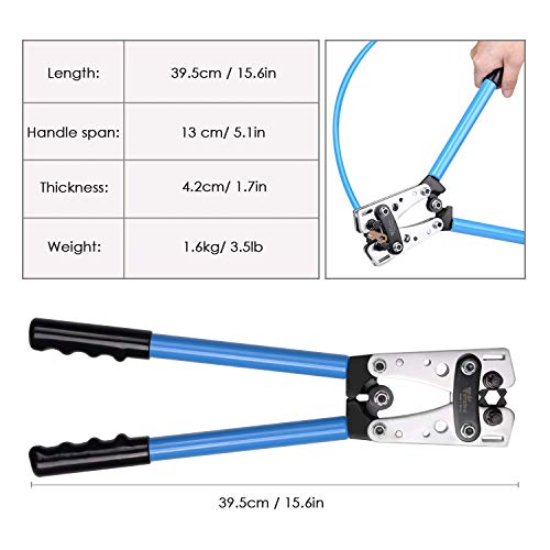 Amzdeal Crimpadora de Terminales Eléctrico 6-50 mm², Alicate Prensa Terminales Kit Ideal para 25 35 50mm² para Cortar y Prensar Cable