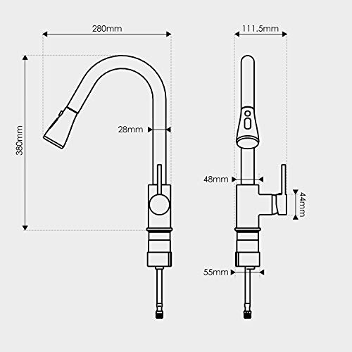 Amzdeal Grifo de cocina, 360°Giratorio Grifo de Cocina Extraible, Grifo de Fregadero Frío y Calor Disponibles, Grifo Monomando de latón sin plomo, Cromo