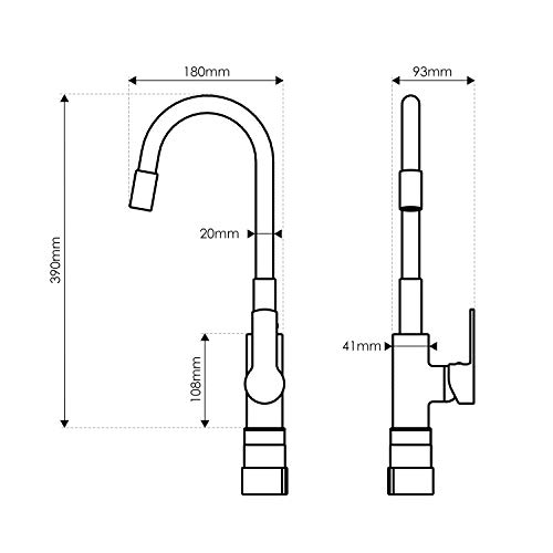 Amzdeal Grifo de Cocina, Grifo para Fregadero de la manguera de goma, Giratorio de 360°y Frío y Calor disponibles, Latón Grifo Cocina sin Plomo, Negro