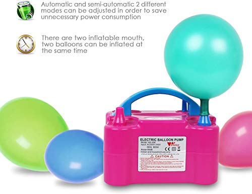 Amzdeal Inflador globo electrico para inflar globos hinchador globos electrico para fiestas 600W Alta potencia, Color rosado