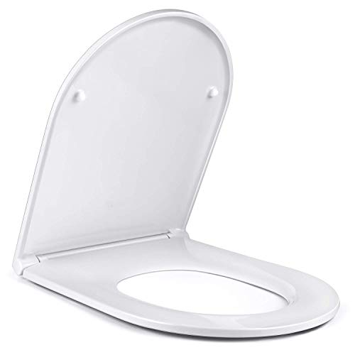 Amzdeal Tapa y Asiento para inodoro, Tapa de WC con Cierre Suave, Tapa de Inodoro de Diseño Ergonómico, Tapa de Asiento con Desmontaje Rápido/U-Forma Duroplast