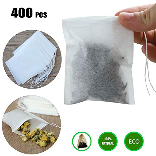 anaoo 400pcs Bolsas de Té Desechables Bolsitas Té de Papel Filtros para el Té de Hojas Bolsas para infusione con Cierre de cordón, Material Total Seguro y Resistente, 9 * 7 cm Blanco