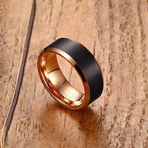 AnazoZ 1 Par Anillos Compromiso Pareja Anillos Tungsteno Parejas Negro Oro Rosa Anillo Redondo Tirado Talla Mujer 17 + Hombre 25