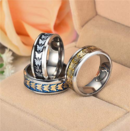 AnazoZ Anillos Pareja Acero Inoxidable Mariposa Anillos Boda Mujer Negro Plata Anillo Talla 22