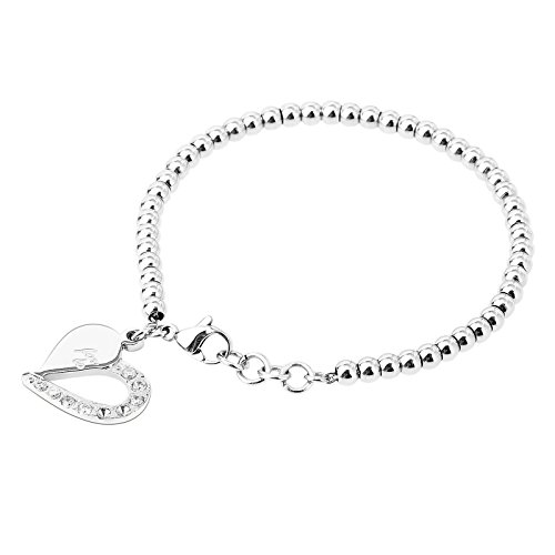 AnaZoz Pulsera Acero Inoxidable Mujer Pulsera Plata Mujer Pulsera Corazón Hueco Circonita Blanco Pulsera de Mujer