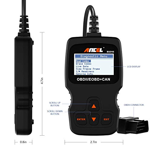 ANCEL EU310 OBD II Escáner Universal Clásica Multimarca Herramienta de Diagnóstico OBD2 Lector de Códigos de Error del Motor para Vehículos Diésel y Gasolina Manual en Español(Versión Electrónica)