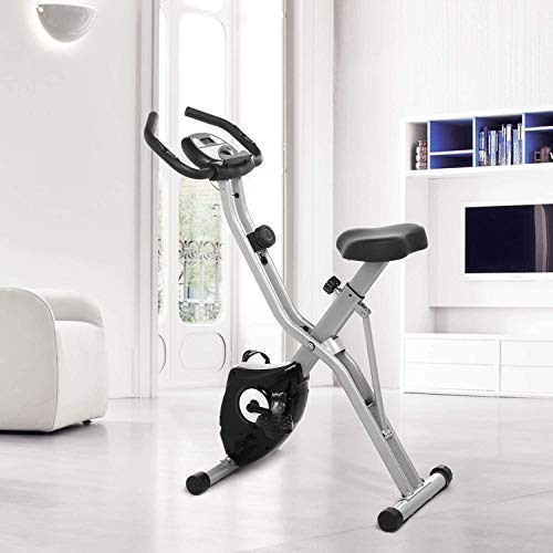 ANCHEER Bicicleta Estática Plegable Bicicleta de Ejercicio 10 Niveles de Resistencia Magnética, con App, Soporte para Tableta Capacidad de Peso:120kg (Gris)