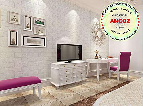 ANCOZ 3D Papel Pintado ladrillo Blanco,Pegatinas de Pared de ladrillo de imitación, DIY Etiqueta engomada de la Pared Adhesivo Decorativo a Prueba de Agua Wallpaper Pared de la Pared 60x60 cm (1 PCS)