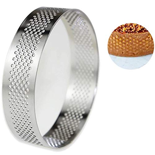 Andifany Anillo de Tarta Porosa de Acero Inoxidable Circular Torre Inferior Pastel de Pastel Molde Herramientas para Hornear Anillo de Mousse de Pastel Perforado Resistente Al Calor, 8 Cm