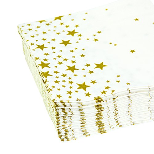 Aneco 150 Pack Servilletas Estrella de Oro Blanco con Estrellas de Oro Servilletas de Cóctel para Bodas, Fiestas, Cumpleaños, Cena, Almuerzo, Servilletas con 2 Capas, 5 por 5 Pulgadas (Gold Star)