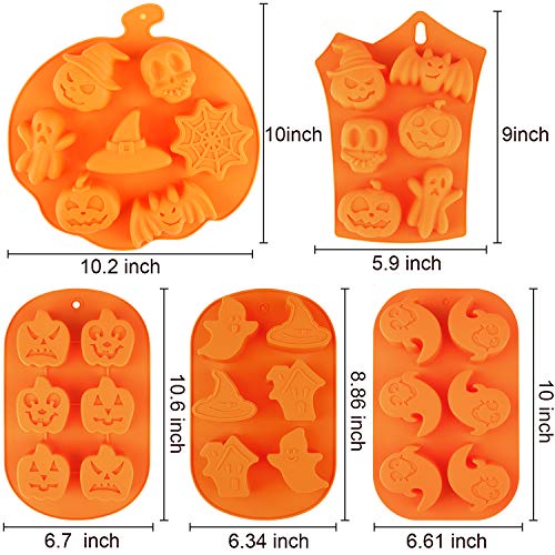 Aneco 5 moldes de silicona para hornear de Halloween con calabaza, chocolate, magdalenas, murciélago, forma de fantasma, para Halloween, cocina, herramientas de horneado