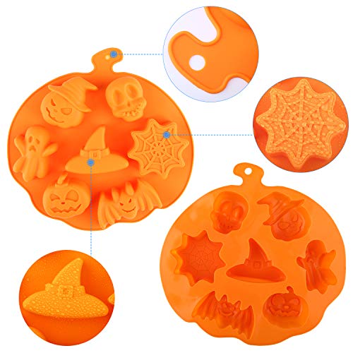 Aneco 5 moldes de silicona para hornear de Halloween con calabaza, chocolate, magdalenas, murciélago, forma de fantasma, para Halloween, cocina, herramientas de horneado