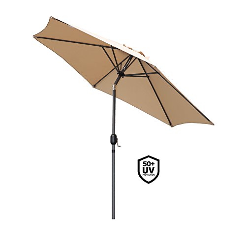 Angel Living 270cm Parasol de Jardín Sombrilla de Aluminio con Mecanismo de Inclinación Sombrilla con Mástil de Aluminio de 38mm para Jardín Patio Playa (Beige)