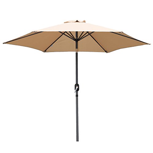 Angel Living 270cm Parasol de Jardín Sombrilla de Aluminio con Mecanismo de Inclinación Sombrilla con Mástil de Aluminio de 38mm para Jardín Patio Playa (Beige)