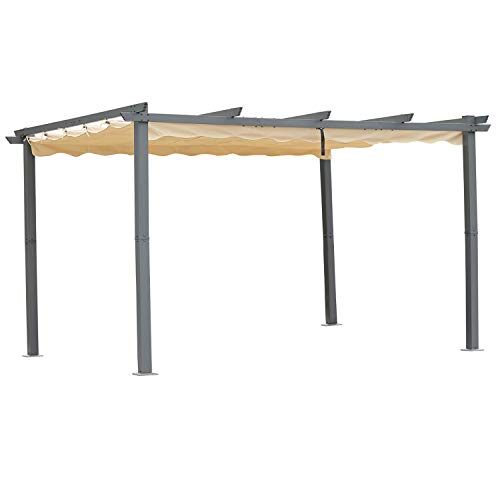 Angel Living [Actualizado] Pérgola de Aluminio con Techo Retráctil, Pabellón con Diseño Elegante, Cenador con Tela de Poliéster Resistente al Agua y a UV, Uso para el Exterior (3 x 4, Beige)