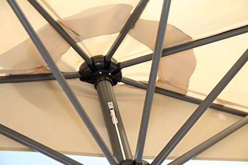 Angel Living Half Circular Parasol, Sombrilla Semicircular 270cm de Aluminio, Mástil Central de Aluminio de 38 mm, Para Jardín Patio (Beige)