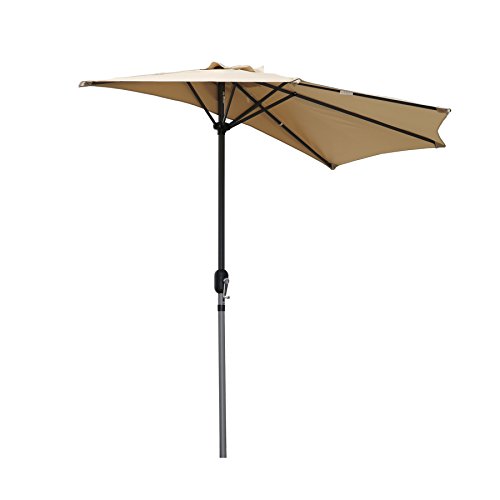 Angel Living Half Circular Parasol, Sombrilla Semicircular 270cm de Aluminio, Mástil Central de Aluminio de 38 mm, Para Jardín Patio (Beige)