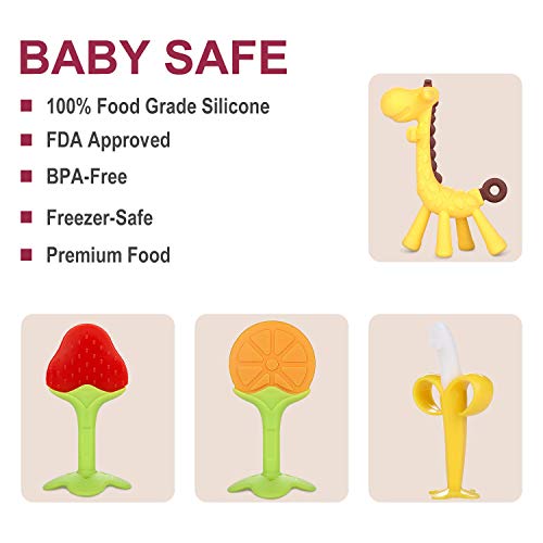 ANGELBLISS mordedor bebes refrigerante,mordedores bebes BPA gratis Juguetes para la dentición para bebés,Natural Organic Freezer Safe Silicone Teethers (4 UNIDADES)