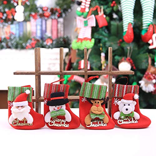 Angoily Mini Medias de Navidad Patrón de Muñeco de Nieve Bolsa de Regalo de Dulces Titulares de Cubiertos Árbol de Navidad Decoraciones Colgantes para La Fiesta de Navidad Cena