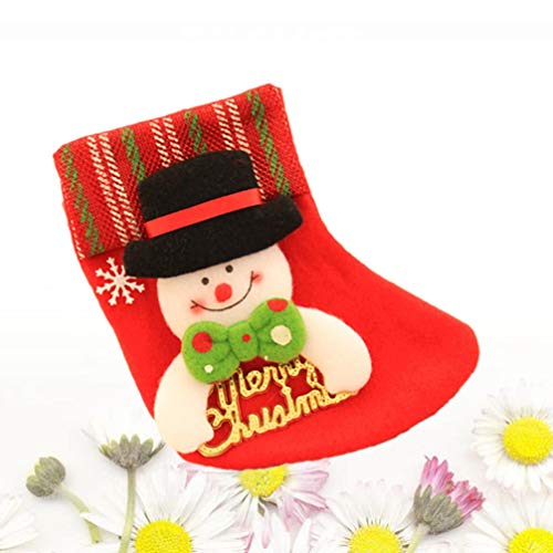 Angoily Mini Medias de Navidad Patrón de Muñeco de Nieve Bolsa de Regalo de Dulces Titulares de Cubiertos Árbol de Navidad Decoraciones Colgantes para La Fiesta de Navidad Cena