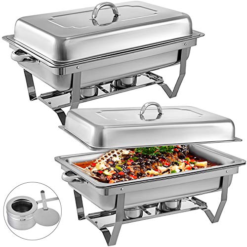 Anhon Calentador Alimentos Contenedor Calor Calentador de 8 Cuartos Plato de Frotamiento Base Plegable Lote de 2 Platos Plato frotamiento Buffet