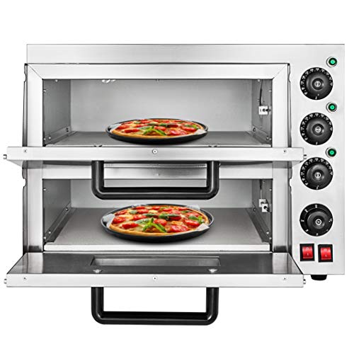 Anhon Horno de Pizza Eléctrico de 3KW Horno para Pizza con Cajón de Pizza Acero Inoxidable 350 ℃ Mini Horno de Sobremesa Eléctrica 220V Horno del Pan Horno Grade Hornear para Restaurante