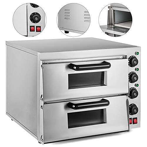 Anhon Horno de Pizza Eléctrico de 3KW Horno para Pizza con Cajón de Pizza Acero Inoxidable 350 ℃ Mini Horno de Sobremesa Eléctrica 220V Horno del Pan Horno Grade Hornear para Restaurante