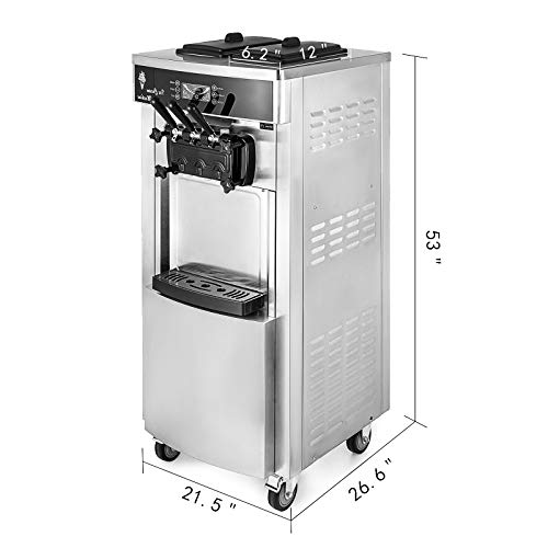 Anhon Máquina de Helados Soft Heladera Maquina Helados Soft Comercial Maquina Helados Soft con 2 + 1 Sabores Vertical Ice Cream Maker 2200W Máquina de Helado de Servido Suave 6L*2