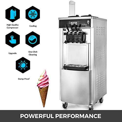 Anhon Máquina de Helados Soft Heladera Maquina Helados Soft Comercial Maquina Helados Soft con 2 + 1 Sabores Vertical Ice Cream Maker 2200W Máquina de Helado de Servido Suave 6L*2