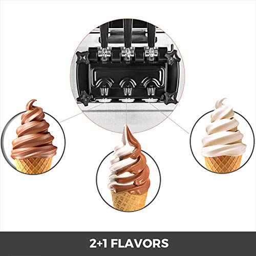 Anhon Máquina de Helados Soft Heladera Maquina Helados Soft Comercial Maquina Helados Soft con 2 + 1 Sabores Vertical Ice Cream Maker 2200W Máquina de Helado de Servido Suave 6L*2