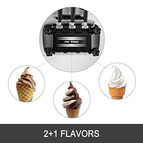 Anhon Máquina de Helados Suave Comercial 2200W 20-28L / 5.3-7.4 Galón/H Servidor de Helados Suave con Panel LCD de Limpieza Automática para Restaurantes 3 Sabores para Restaurantes Supermercados