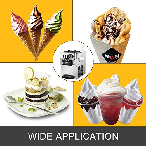 Anhon Máquina de Helados Suave Comercial 2200W 20-28L / 5.3-7.4 Galón/H Servidor de Helados Suave con Panel LCD de Limpieza Automática para Restaurantes 3 Sabores para Restaurantes Supermercados