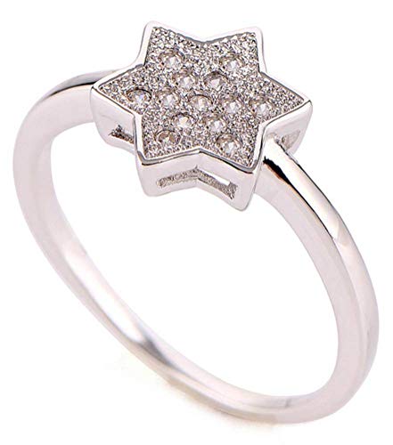 Anillo Titanio Mujer,Banda de Estrella de Seis Puntas para Boda, WLG, plata, talla 7