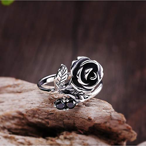 Anillo vintage de flores de rosa para mujer S925 plata ajustable floral Wrap Open Girl Ring tamaño 6-15